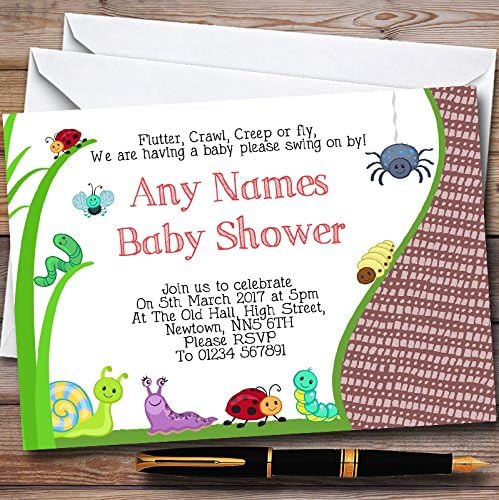 Insects Bugs & Ladybirds Personalized Baby Shower Invitations