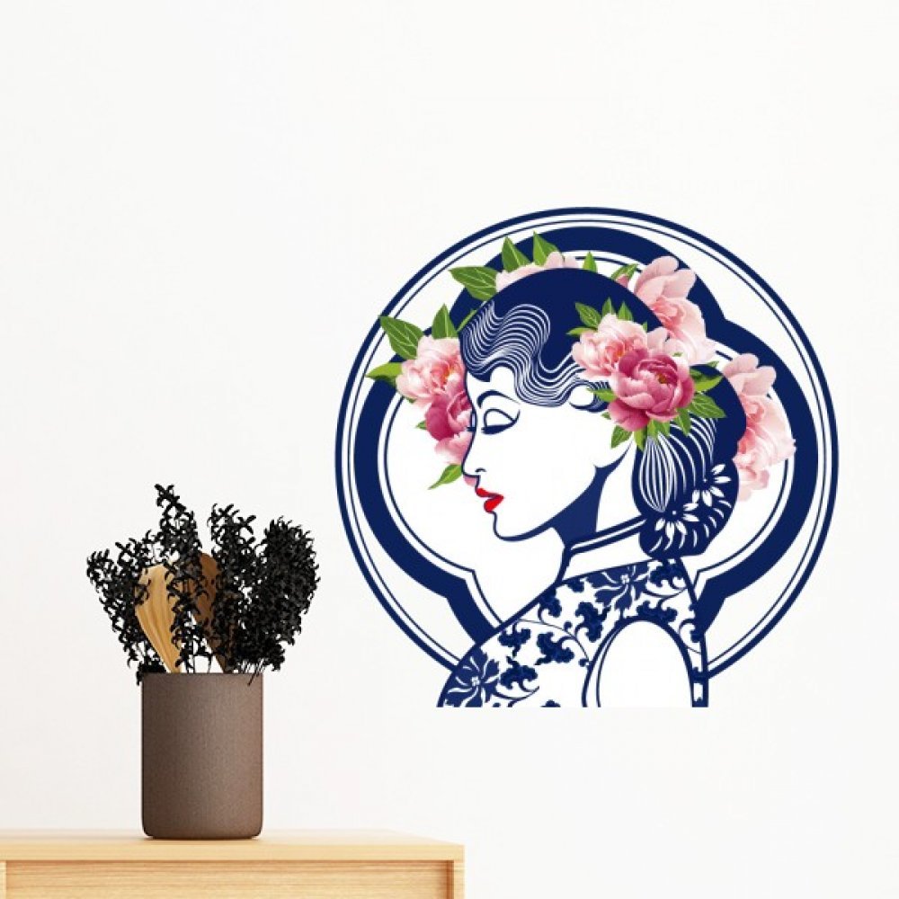 Autocollant mural amovible culture chinoise rose sticker repositionnable sans trace 70cm