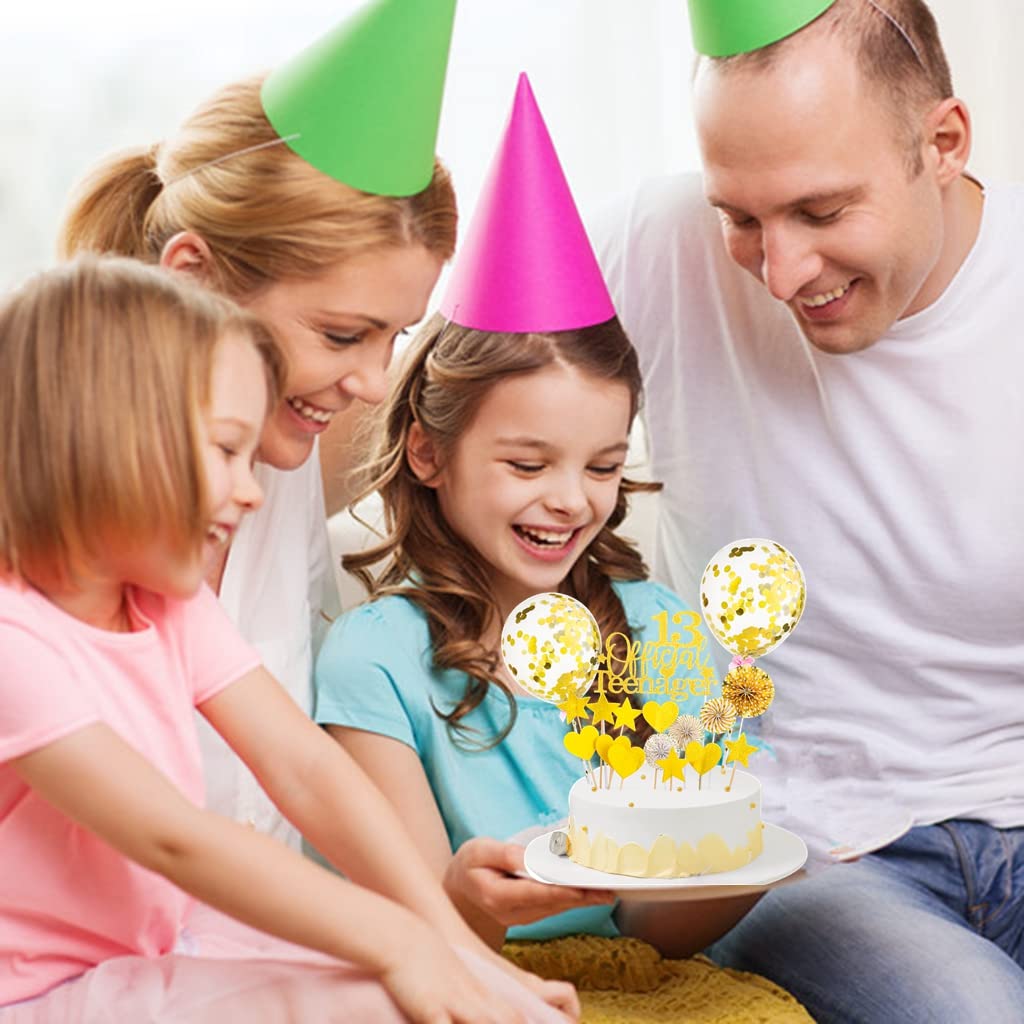 13 taartdecoratie verjaardag Happy Birthday taartdecoratie zwart 13e verjaardag taarten decoratie officiële tiener 13 cake toppers glitter verjaardagstaart taart topper met paillettenballonnen