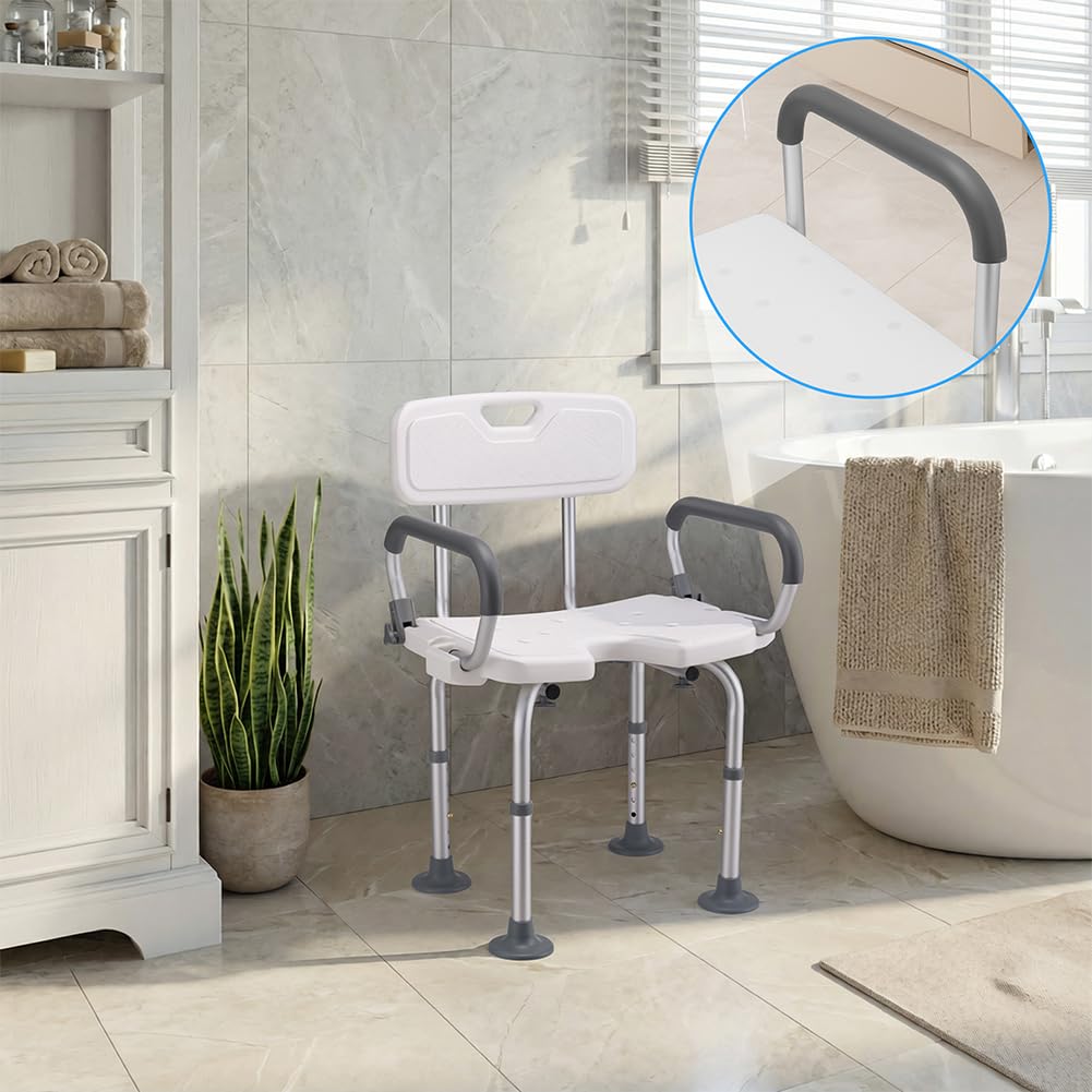 BAKAJI Sedia da Doccia per Anziani, Disabili e Persone con Mobilità Ridotta, Sedile in HDPE e Struttura in Alluminio Resistente, Sgabello da Bagno Altezza Regolabile 70-83cm e Piedi Antiscivolo