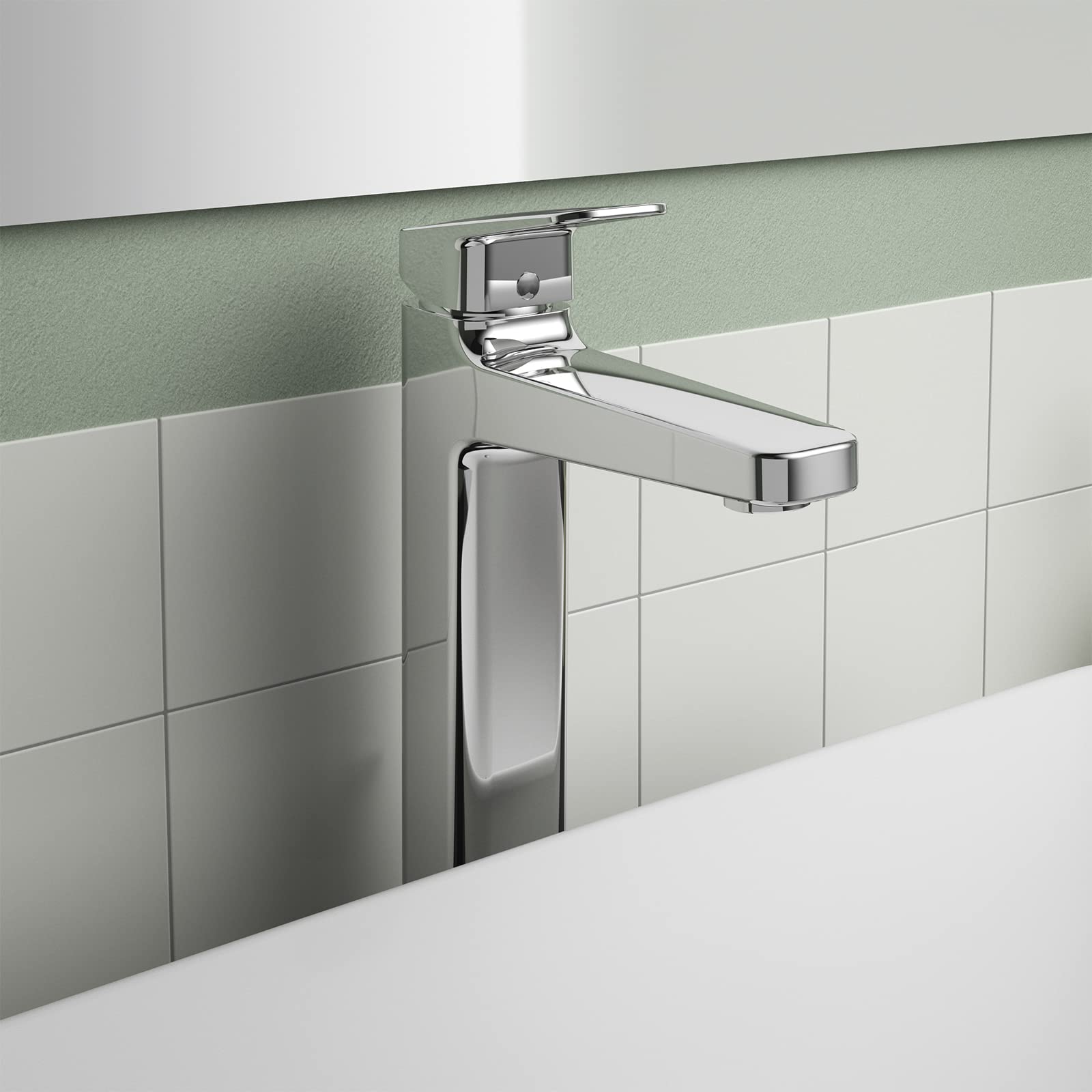 Ideal Standard BD238AA Ceraplan bateria umywalkowa H250, przedłużona podstawa, z zestawem odpływowym z przyciskiem do ciągnięcia, wysięg 13,8 cm, chrom