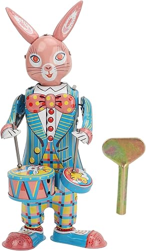 Miniatura 6 de BYERZ Juguetes de reloj retro de conejo, juguetes de cuerda de conejo, mano de obra fina y simple, hojalata de tambor oscilante para colección