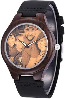 Godchoices Personalized Customized Wooden Watch with Photo Or Message Double-Side Engraving for Personalized Gift