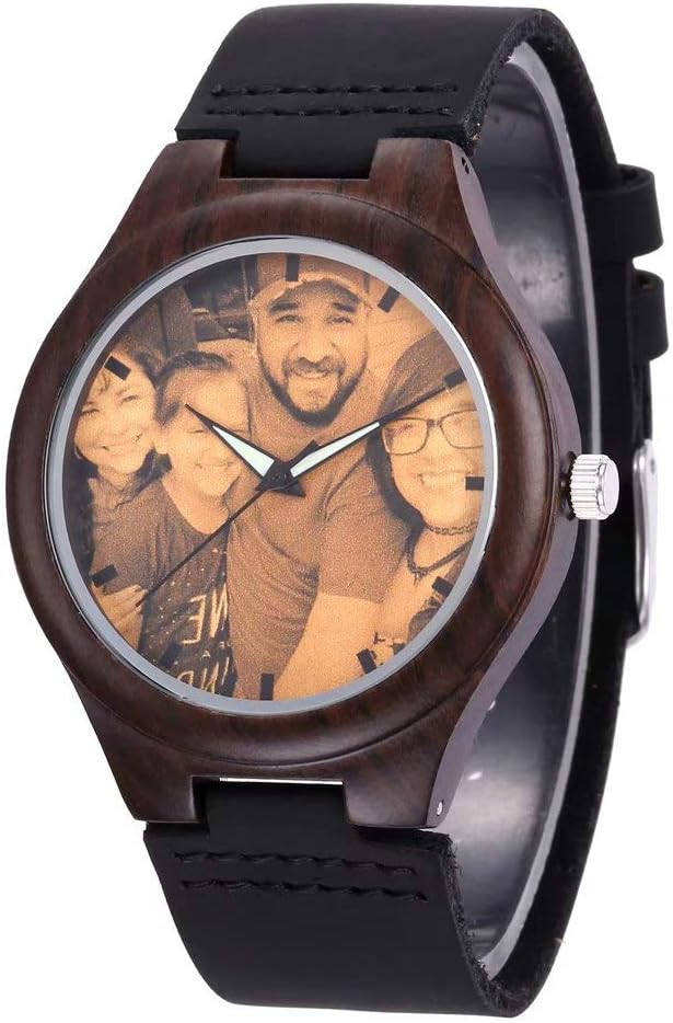 Godchoices Personalized Customized Wooden Watch with Photo Or Message Double-Side Engraving for Personalized Gift