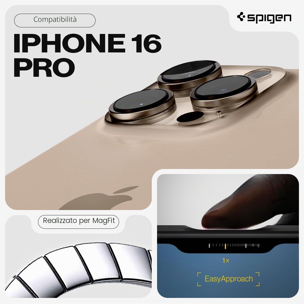 Spigen Tough Armor (AI) Custodia MagFit per iPhone 16 Pro, compatibile con accessori MagSafe - Ardesia metallica