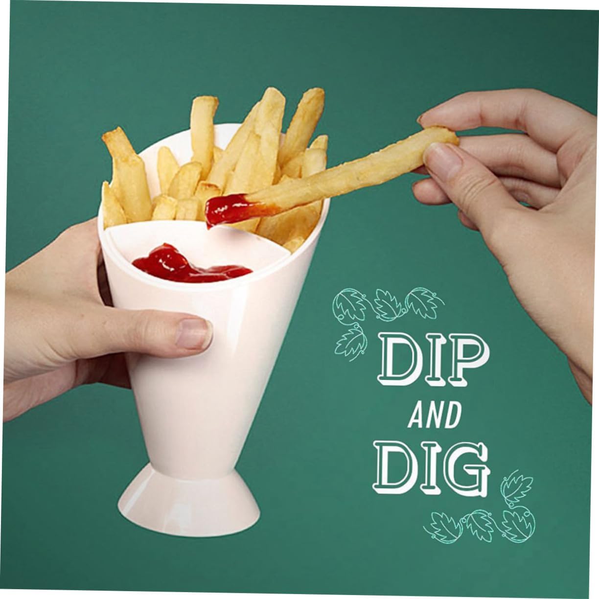 KICHOUSE 5pcs French Fry Holder and Dipping Cups Pp Salad Cup for Home Restaurant and Parties Dual Slots for Fries and Sauce for Snacks and Appetizers