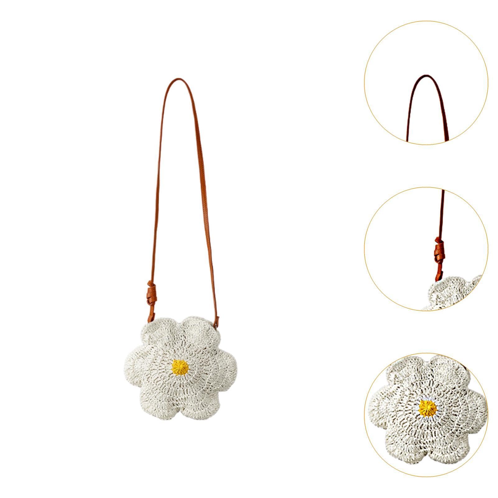 Bolso Cruzado Mujer Bolso Artesanal Tejido Bandolera Bolso de Hombro Flor Decorativa Funcionalidad Ligera Adecuado para Fiestas Playa Compras Viajes