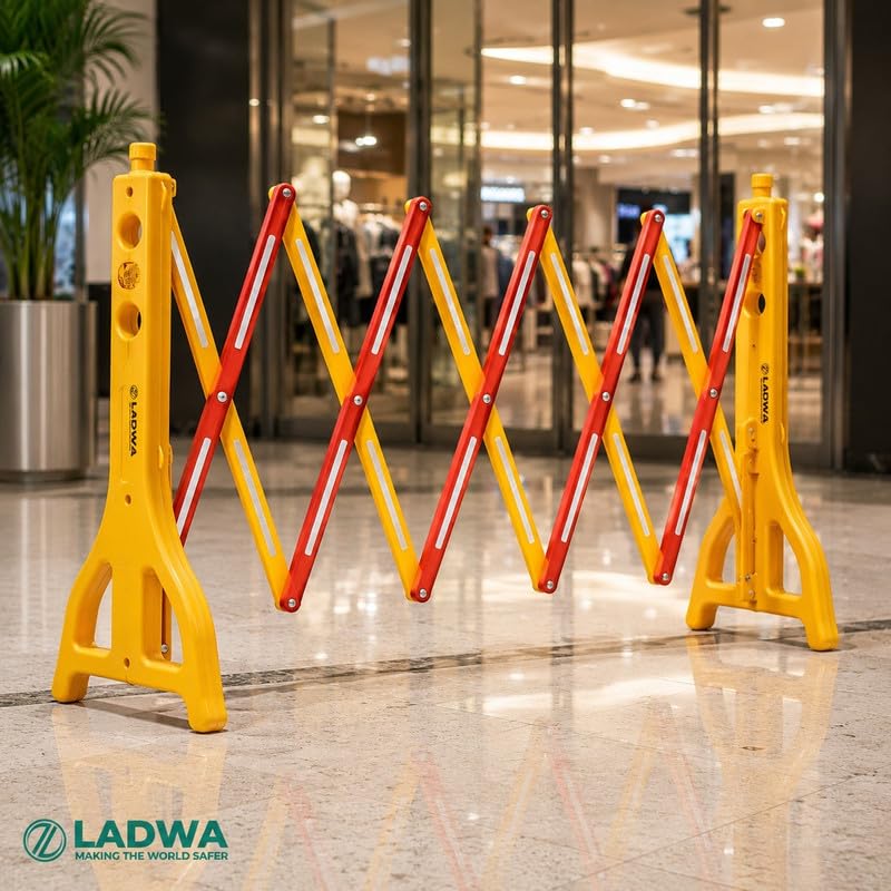 Image of LADWA 8.3 Feet Extendable Foldable Expandable Barricade, 12 Inch Wide Portable Safety Barrier for Indoor & Outdoor Traffic Control, Parking Areas and Compact Space Saving Storage (Pack of 1)