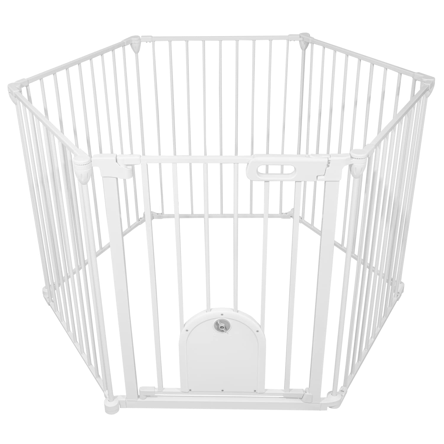 Photo 1 of 149-Inch Super Wide Adjustable Baby Gate and Play Yard, 4-in-1, Safety Playpen - Fireplace Fence for Toddler/Pet/Dog,Bonus Kit, Includes 4 Pack of Wall Mounts,6 Panels (30" H-White) 6 panels(30"-149")