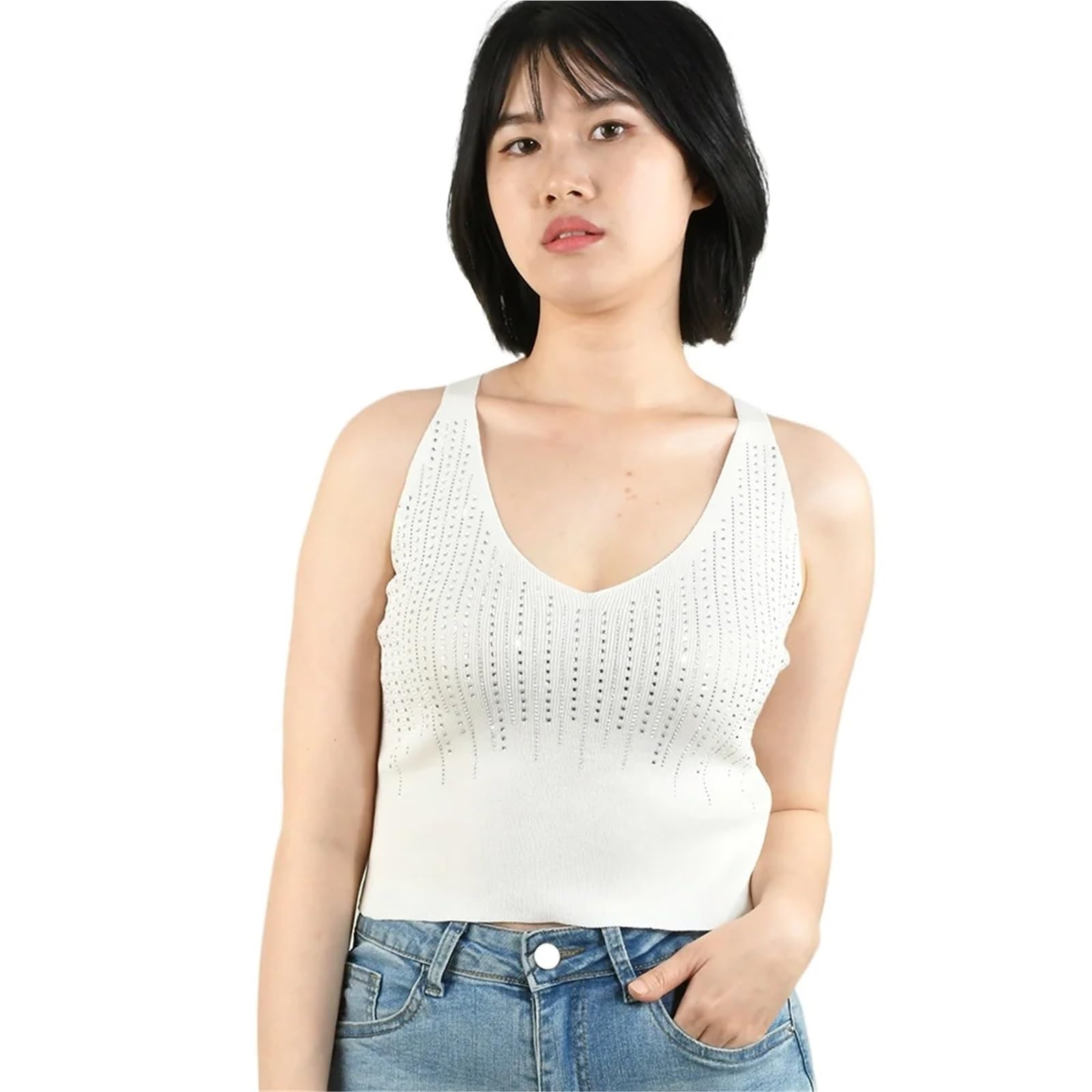 Top con Paillettes Top Corto con Paillettes da Donna, Estivo, con Scollo a V e Strass, Canotta Sottile da Donna