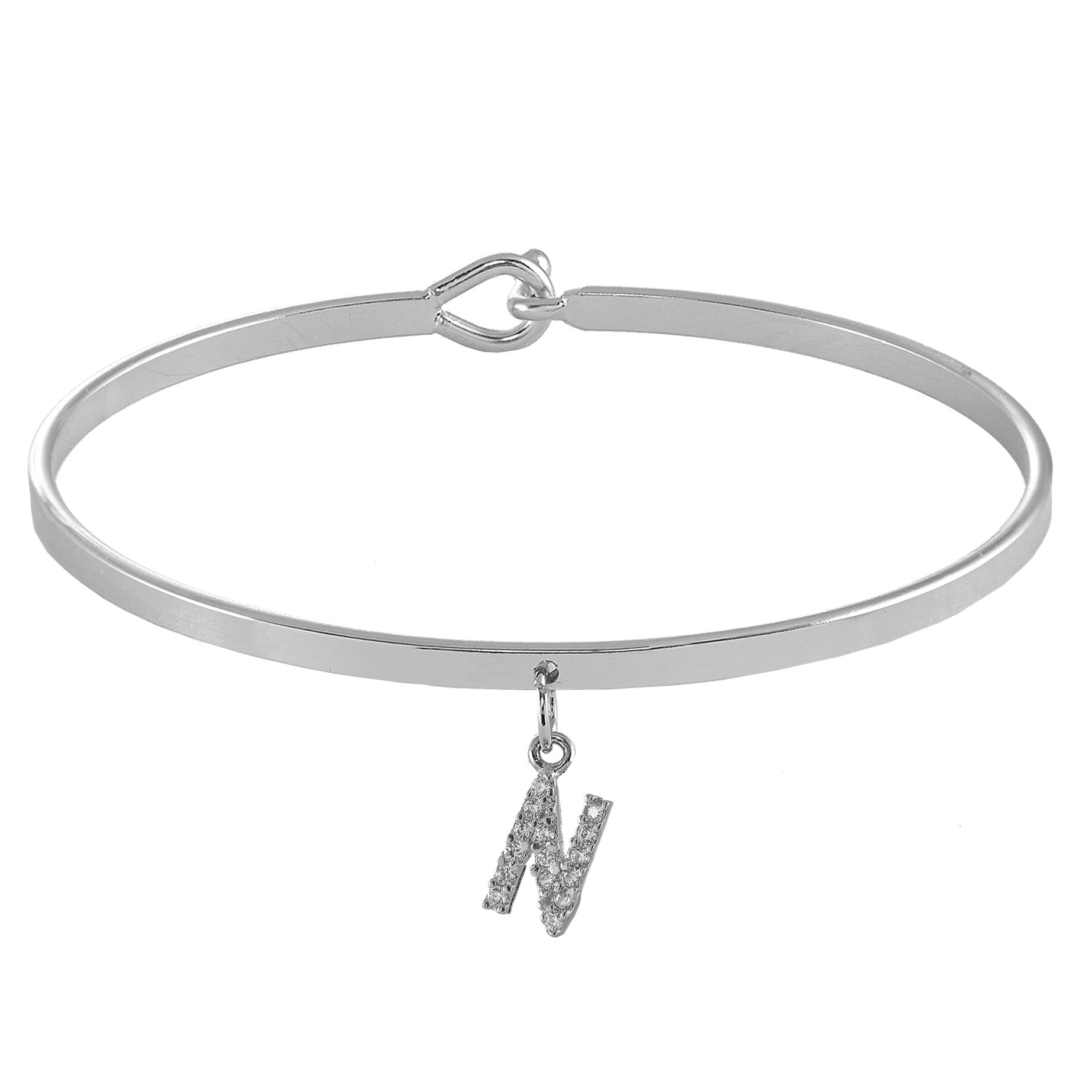 Spinningdaisy Dangling Crystal Initial Charm Cuff Bracelet (B Silver)