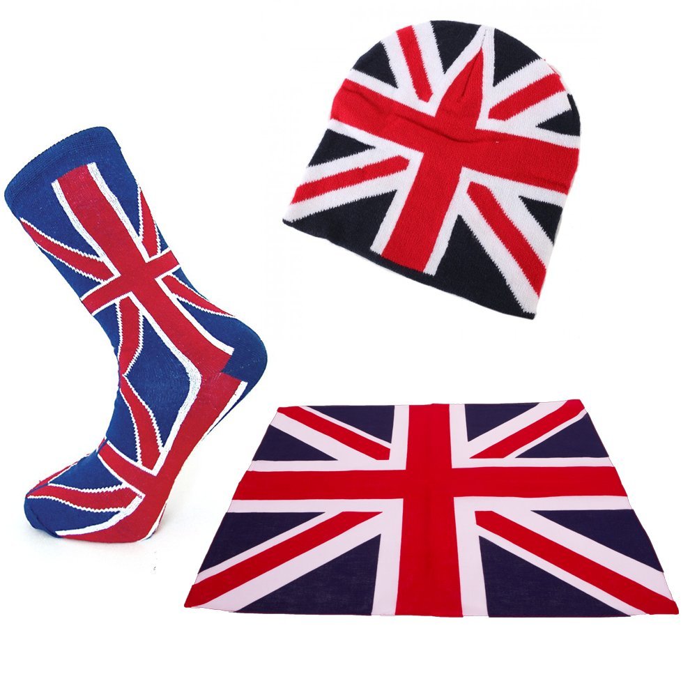Macahel Mens And Ladies Union Jack Socks, Bandana and a Beanie Set. (Mens)