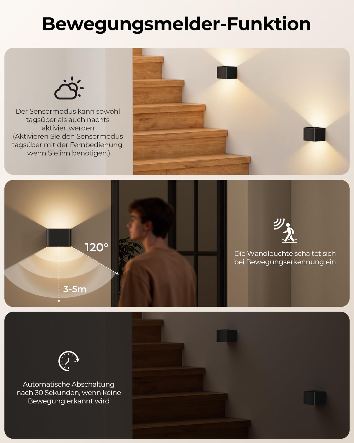 VIWAVE 2 Stück Akku Wandleuchte Innen mit Bewegungsmelder & Fernbedienung,3 Farben LED Wandleuchte Ohne Stromanschluss,Kabellose Wandlampe Innen Batterie mit Schalter,Wandlampe Akku Schwarz Dimmbar