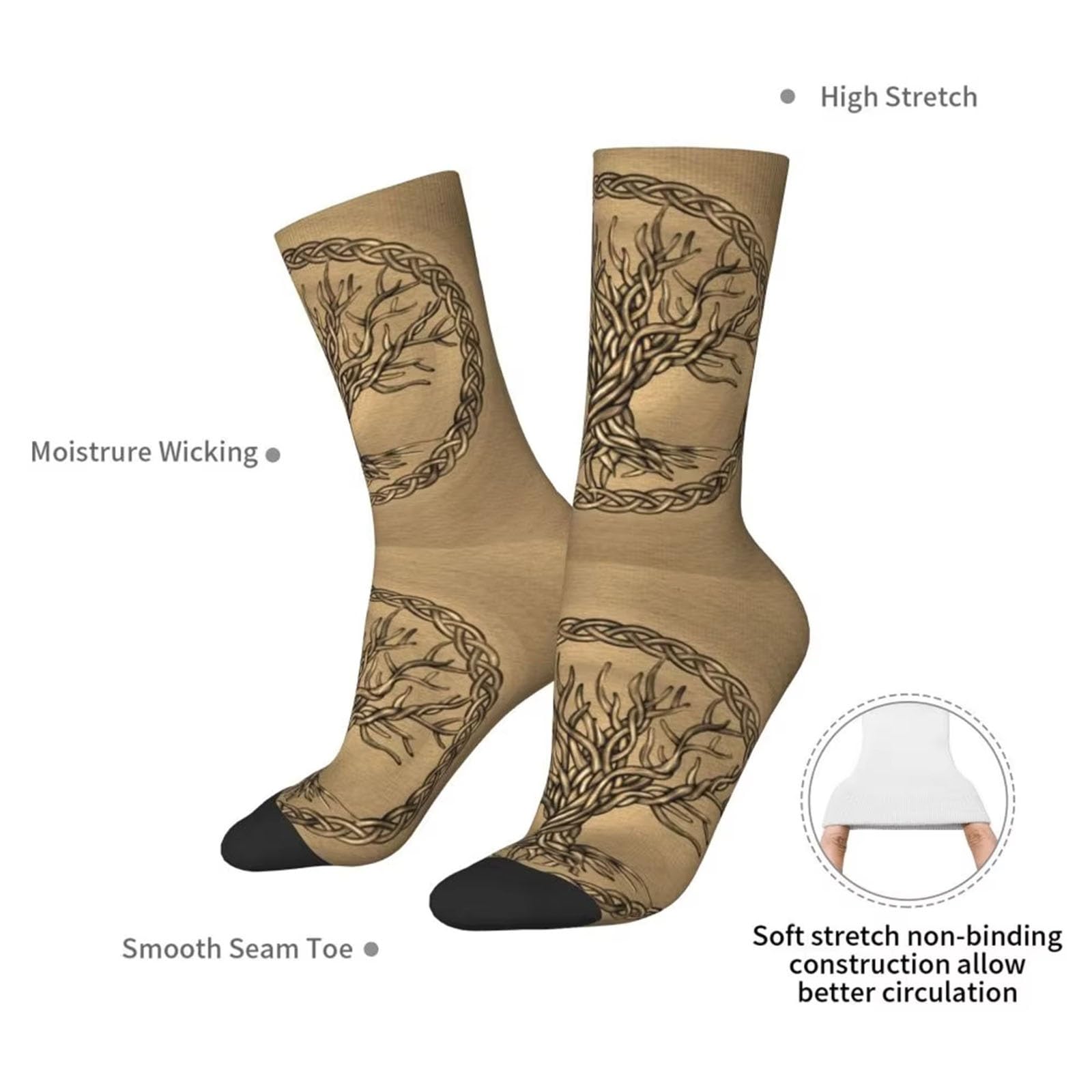 Herrensocken, Vegvisir Valknut und Baum Des Lebens Totem Socken, Feuchtigkeitsableitend Gepolsterte Kompressionssocken