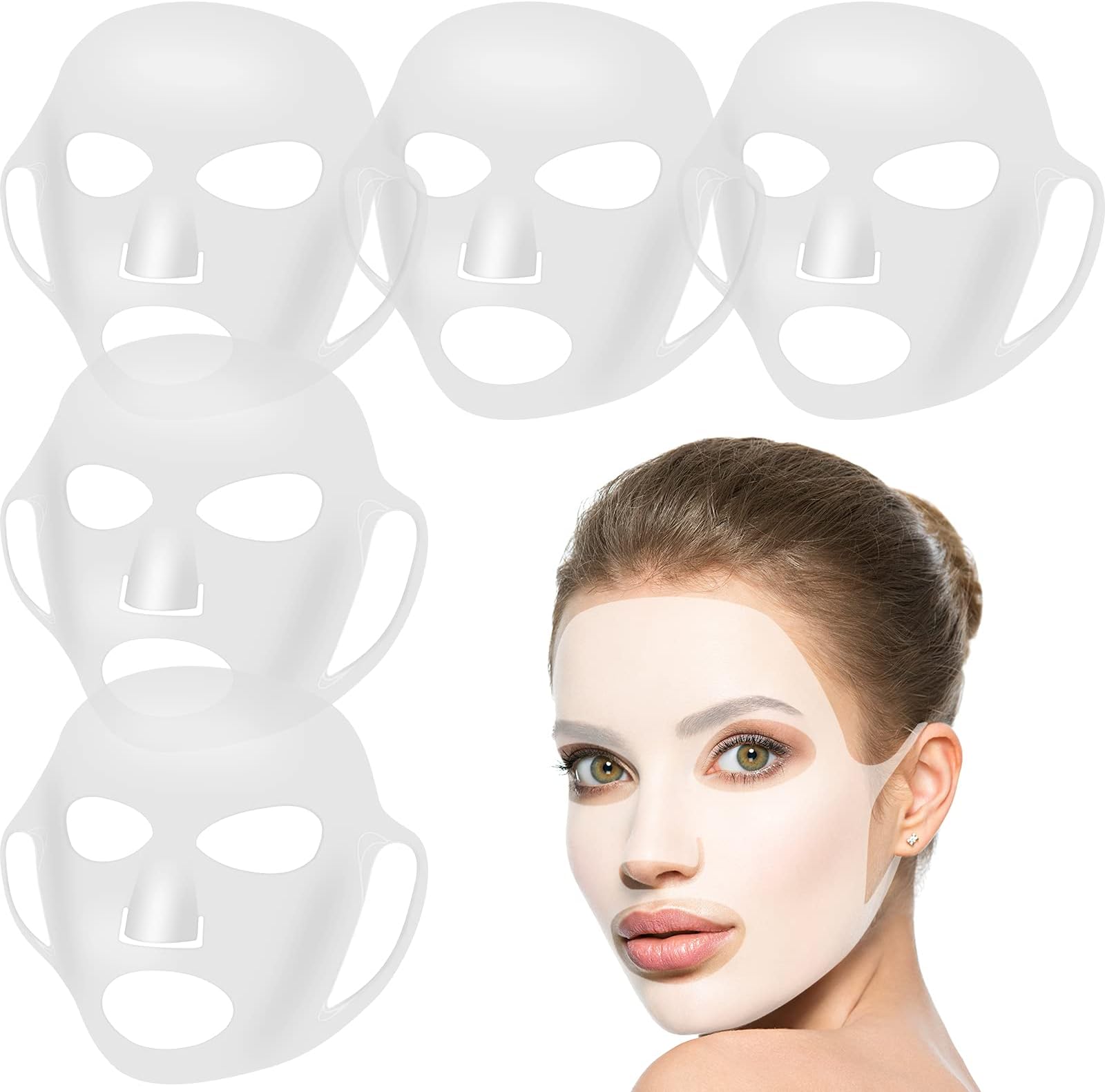 Maitys 5 Pieces Reusable Silicone Facial Mask Facial Mask Cover Silicone Skin Mask Reusable Moisturizing Face Silicone Face Wrap for Sheet Prevent Evaporation Masks Face Care Tool (Clear)