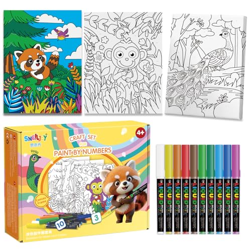 Image of SNEILJOY Paint by Numbers Kit for Kids Ages 4-12, 3 Pack Canvas Set