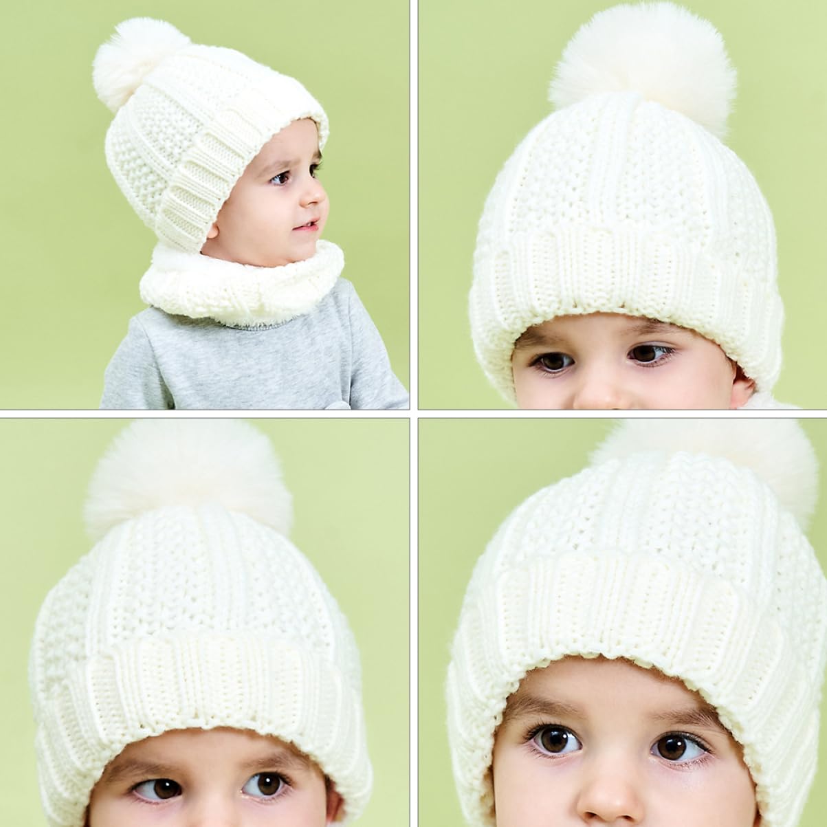 Kindermütze Wintermütze für Strickmütze für Kappe Schal Hüte Mütze mit Bommel strickmütze wintermütze Warme Babymütze warmes Halstuch Acryl Weiß