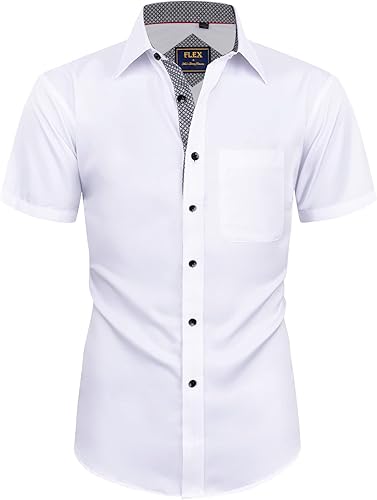 Miniatura 68 de Alimens & Gentle - Camisas de vestir con bolsillo y manga corta, de color liso y sin arrugas, estilo casual con botones, para hombres