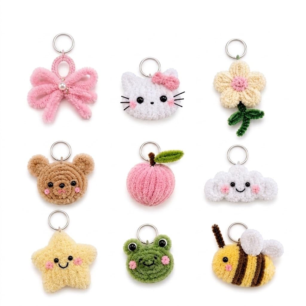 Pipe Cleaner Flower Keychain Any design Pack of 3 | Chenille Stem Handmade Floral Key Rings | Cute Keychains for Bags, Keys & Return Gifts (3)-image-28