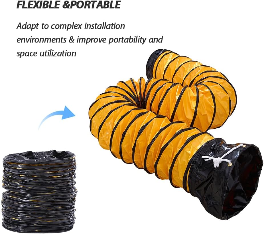 16ft Duct Hosing PVC Flexible Ducting Hose for 12Inch Utility Blower Ventilation Exhaust Fan with Adjustable Rope (12IN x 16FT)