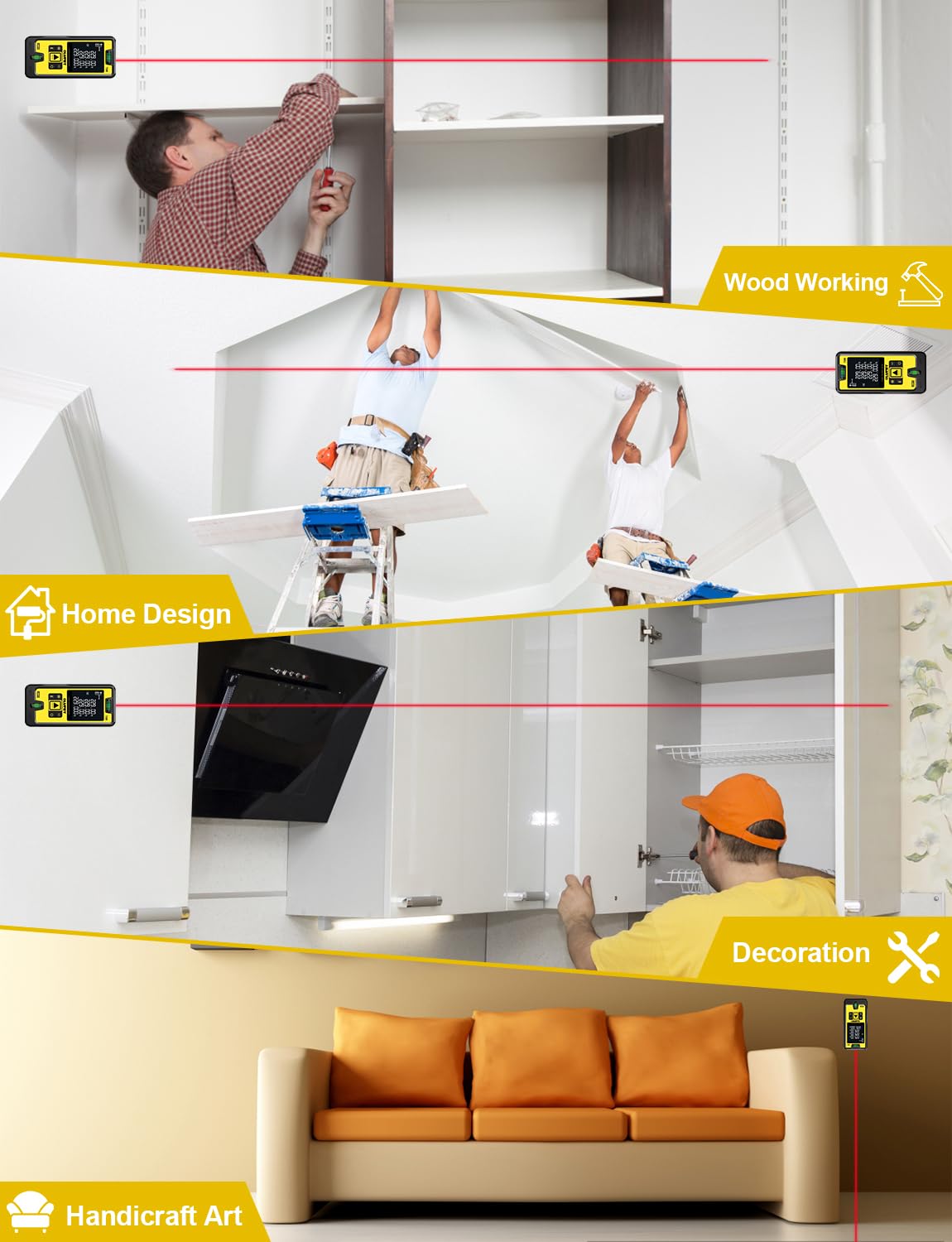 Metro Laser Professionale, Dispositivo di Misurazione Della Distanza Laser IP54 Strumento di Misura Digitale Portatile Range Finder con Livelli di Bolle e LCD Retroilluminato