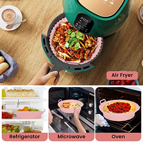 Silicone Air Fryer Liners Reusable, Air Fryer Silicone Pot Round Liners, Dishwasher Safe Air Fryer Basket For 4 To 6 Qt Air Fryer Accessories Replacement Of Parchment Paper Liners 2Pcs (Pin+Grey) #TOP5