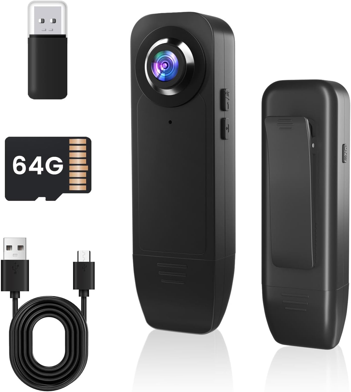 Body Camera, 1080P Mini Body Camera with 64GB microSD No WiFi Needed, Wearable Body Cam with Long Battery Life, Motion Detection Bodycam with Night Vision, Loop Mode