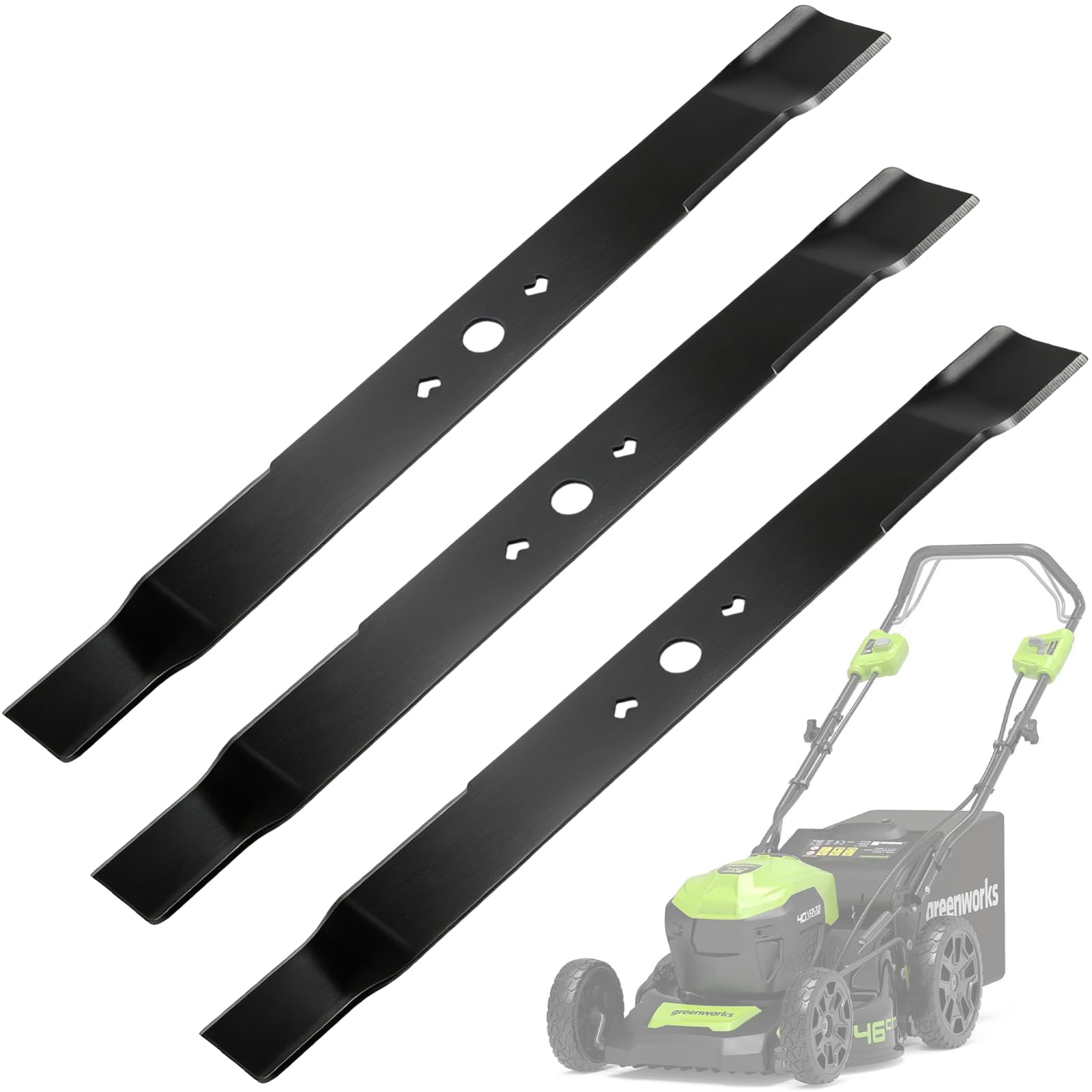 MO40L03 MO40L4413 MO48L4422 - Cuchilla para cortacésped autopropulsada Greenworks de 24 V, 40 V, 60 V, 80 V, 21 pulgadas, kit de cuchillas de repuesto C3208101 (paquete de 3)