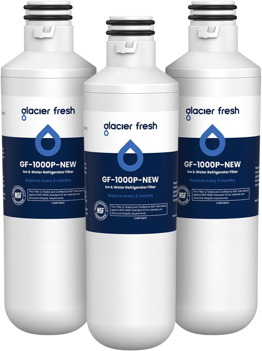 GLACIERFRESH LT1000PC Refrigerator Water Filter 3-Pack | Compatible LG ADQ74793501 MDJ64844601 | NSF42 Certified 97.9% Chlorine Reduction