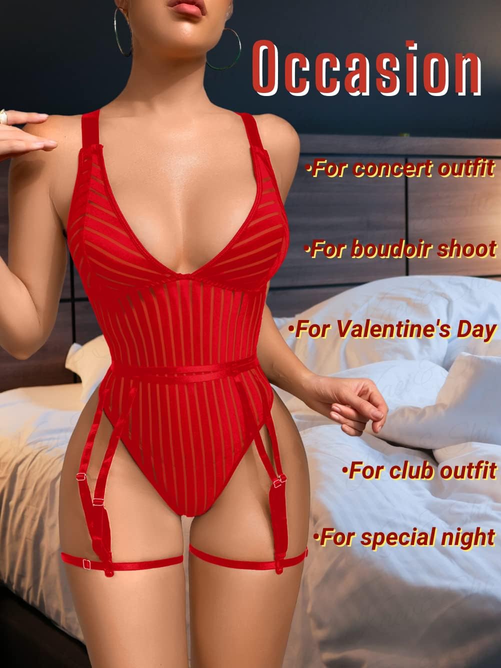 Kaei&Shi Sexy Ribbed Top,Plunge V, Snap Crotch, Leg Strap, Backless 3Pc Bodysuit - Image 6