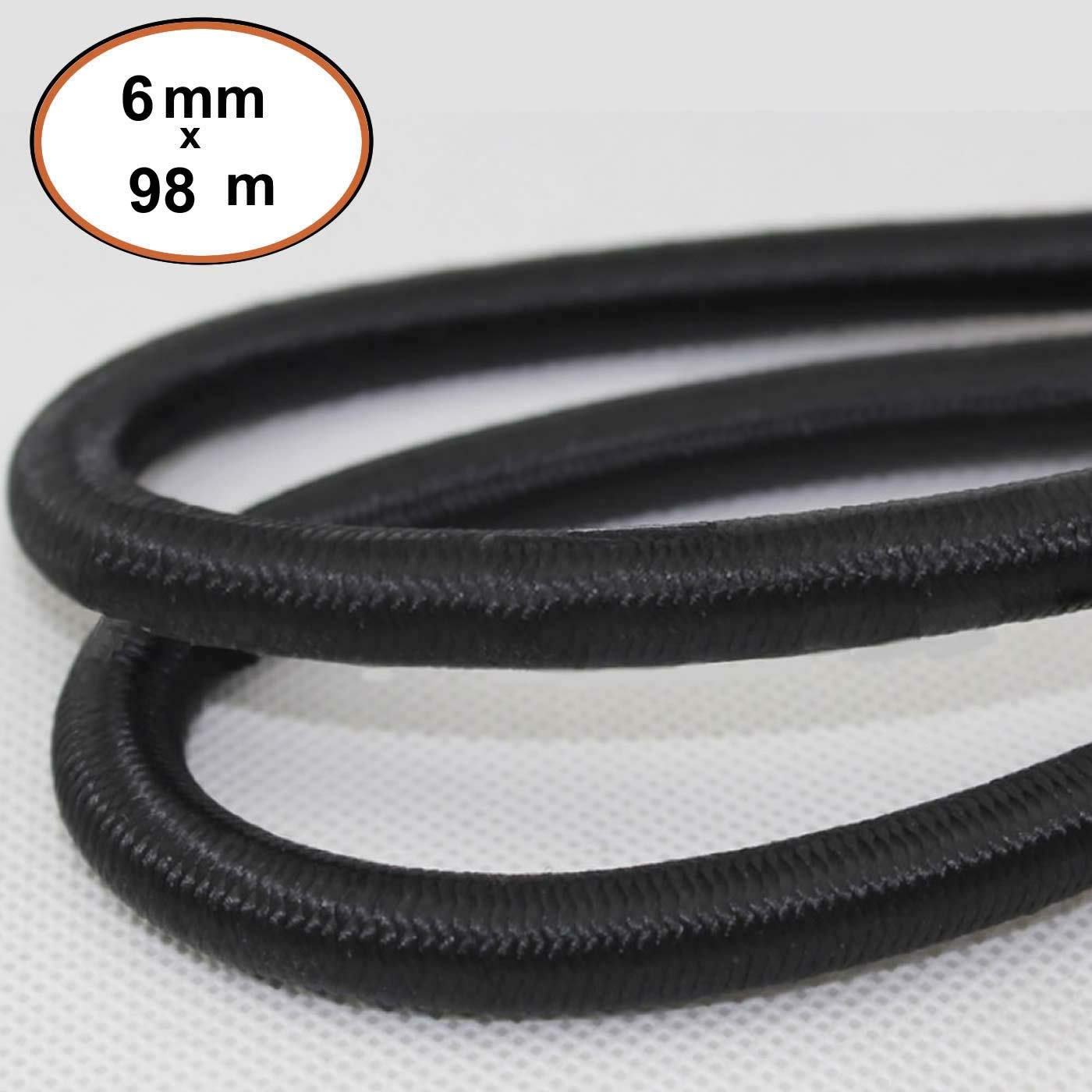 TUKA 98 m x 6mm Corda Elastica per Tendoni, Expander Corda Plane in Gomma, per Tendoni, Fune Estensibile, Corda Plane per Teloni Roulotte Campeggio e Molte Altre Usi Generali, Nero, TKB5089-black
