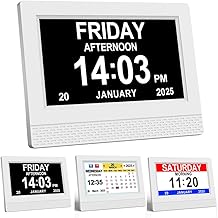 Alarm Clock for Elderly, 7 Inch HD Screen, Electronic Alarm Clock with Calendar Function, Adults and Alzheimer's Patients (White)