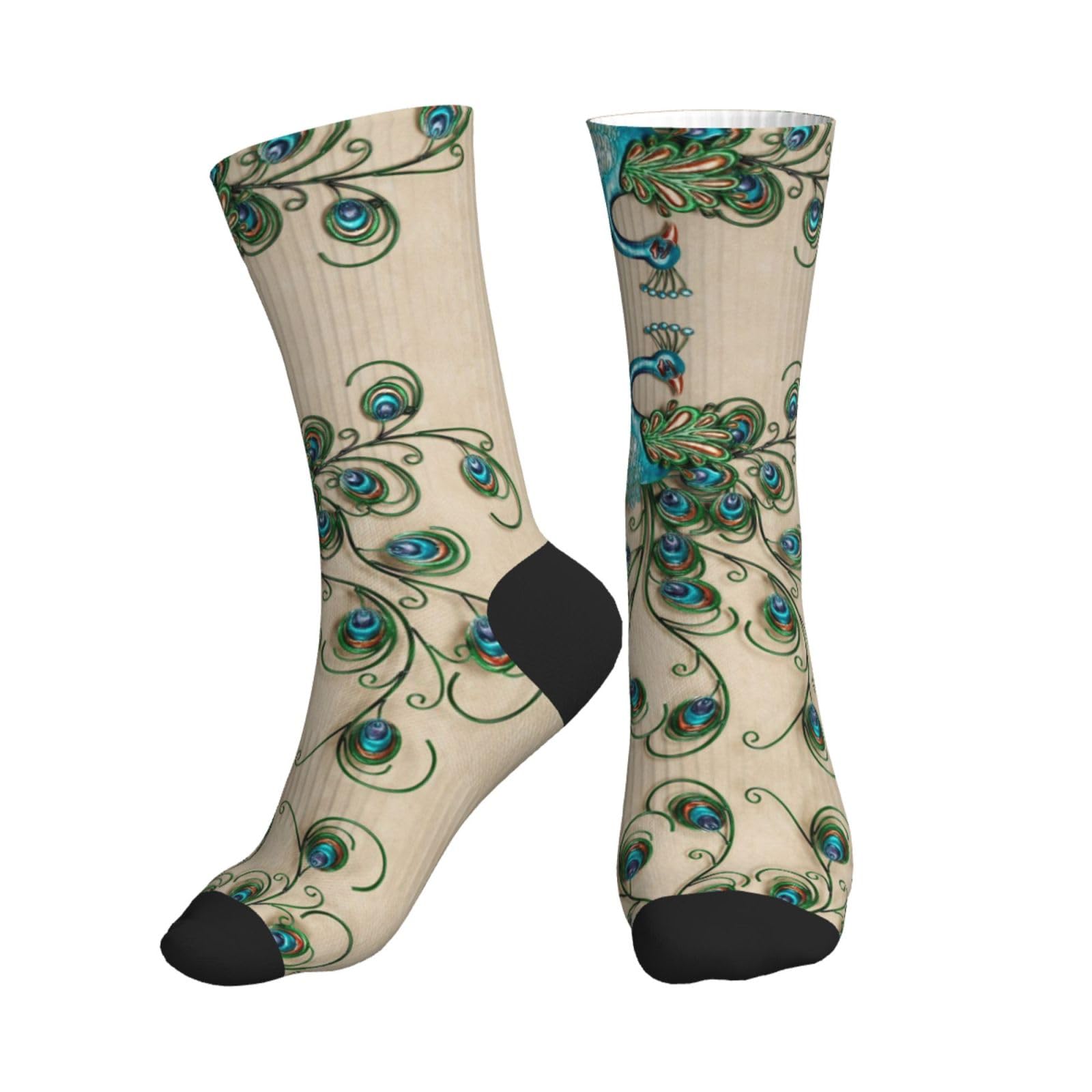 MLTRFGJ Peacock Pattern Printed Mid Tube Sports Socks, Skin Friendly And Comfortable, Suitable For Sports And Daily Wear
