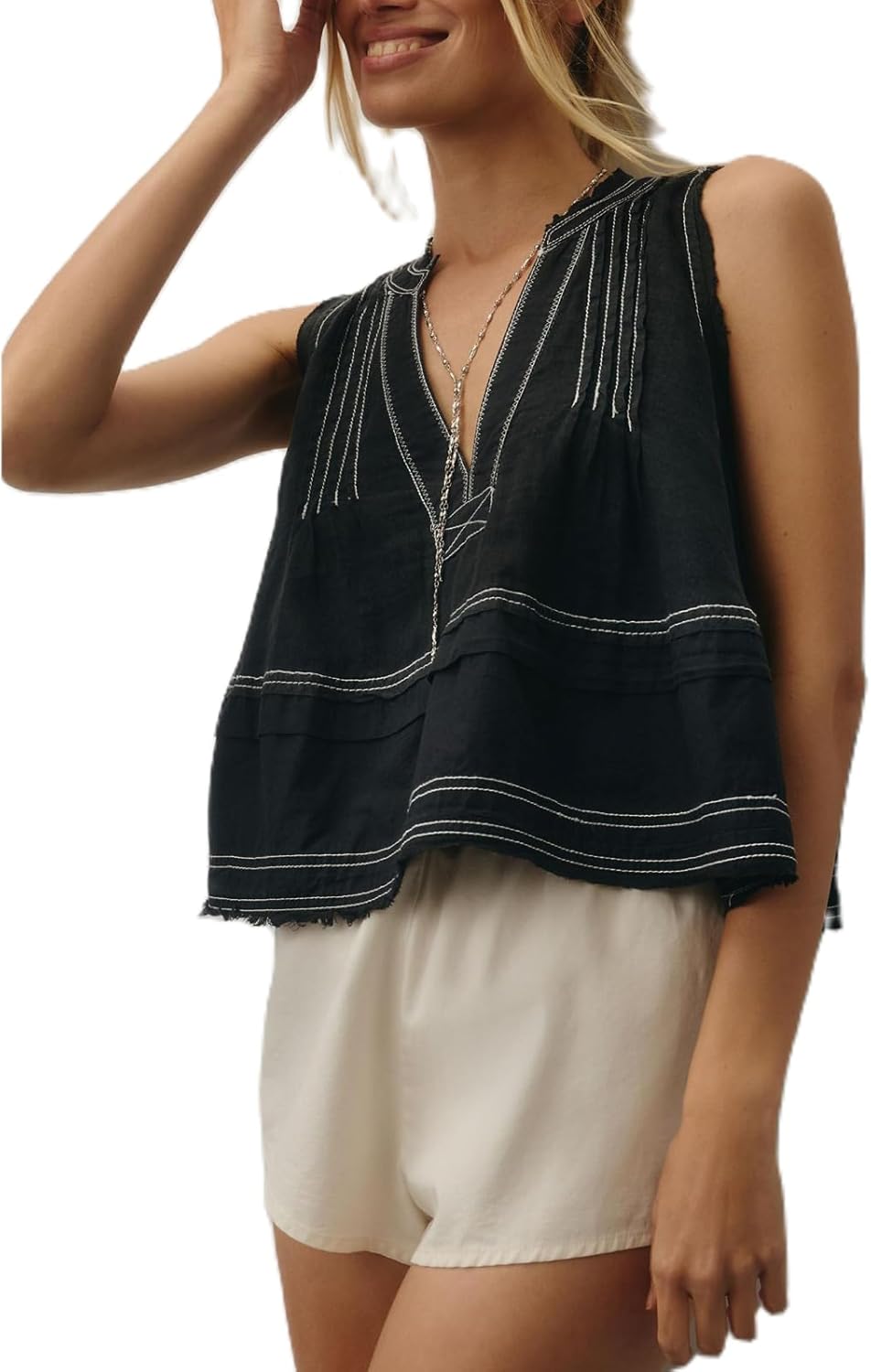 Women Y2k Embroidered Floral Swing Crop Tank Top Summer V Neck Linen Going Out Cropped Vest Beachwear