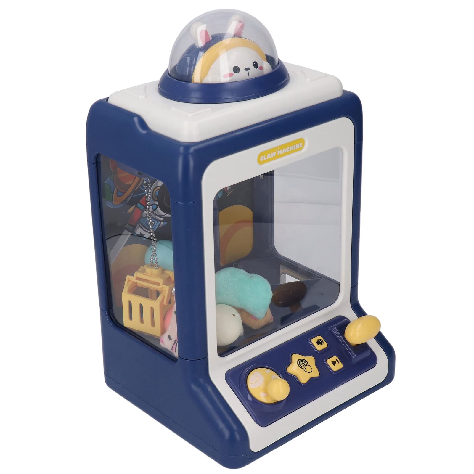 Kleines Krallenpuppen-Automat mit Hasen- und Weltraummotiv, elektronisches Licht- und Musikspielzeug für Kinder, interaktives -Spiel mit 2 Hebelsteuerungen für zu Hause, (Blau)