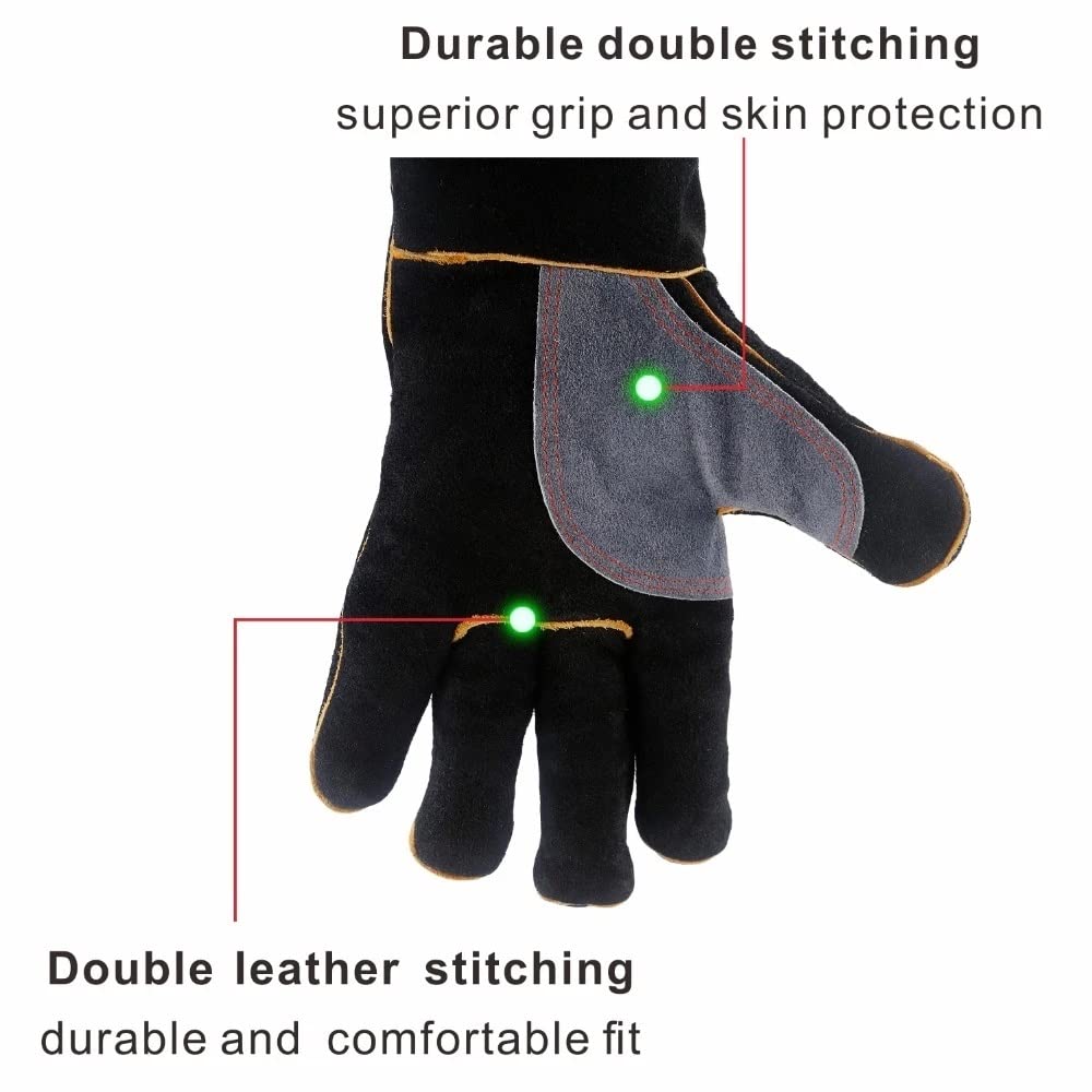 Guantes de Soldadura Resistente al Calor for Soldador/cocción/Hornear/Chimenea/manejo de Animales/BBQ - Black-Gray 14 Pulgadas