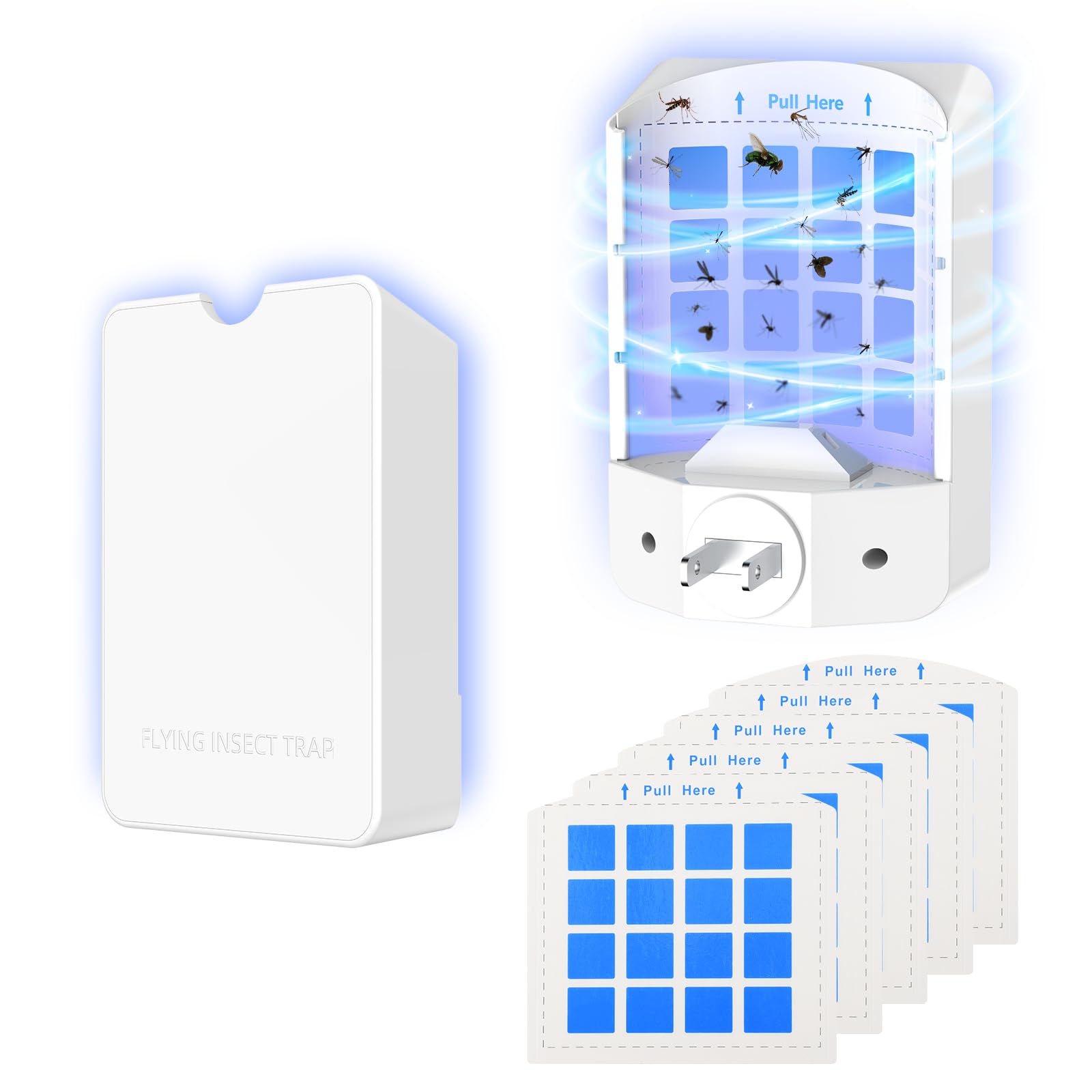 Acoswsi Indoor Fly Trap Plug in, Flying Insect Trap with Blue UV Light, Fruit Fly & Gnat Trap for Indoors, Mess-Free Bug Catcher for Home, 1 Device + 5 Refill Glue Cards - 2