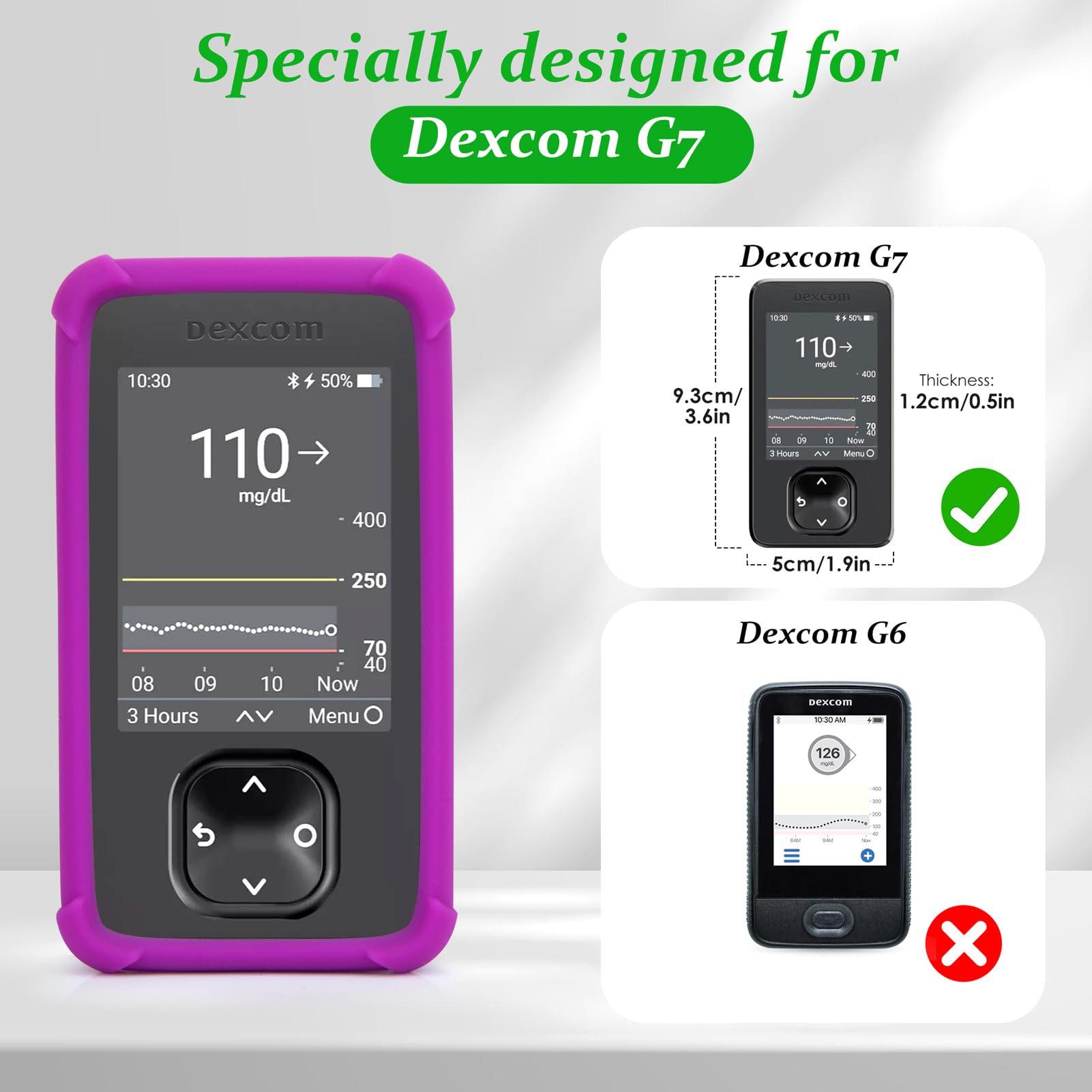 YOUSHARES Silicone Case for Dexcom G7 Receiver - Shockproof, Anti-slip Dexcom G7 Receiver Cover, Anti-drop(Purple) - Image 4