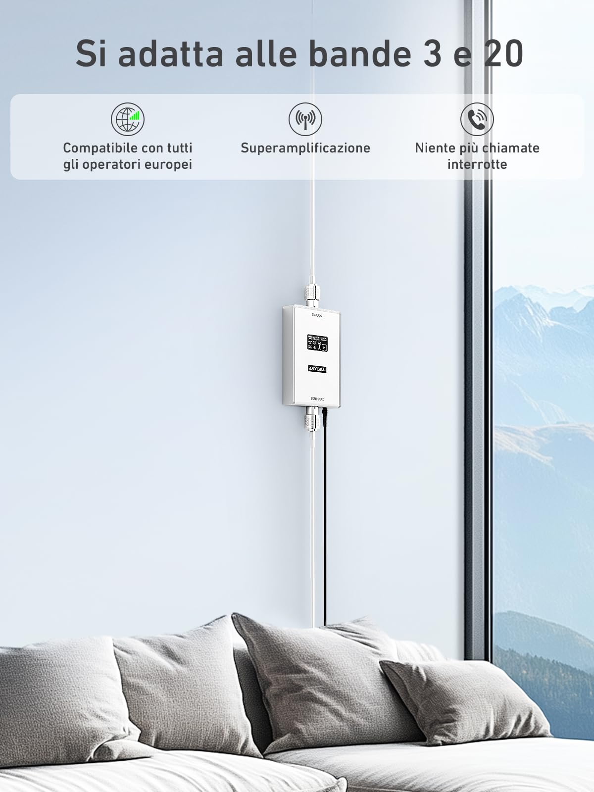 Amplificatore Segnale Cellulare per Banda 3 e 20, 4G LTE 3G GSM Ripetitore Segnale Cellulare per Casa Ufficio, Compatibile Iliad TIM Wind Tre ecc., Segnale di Ricezione a 360 Gradi