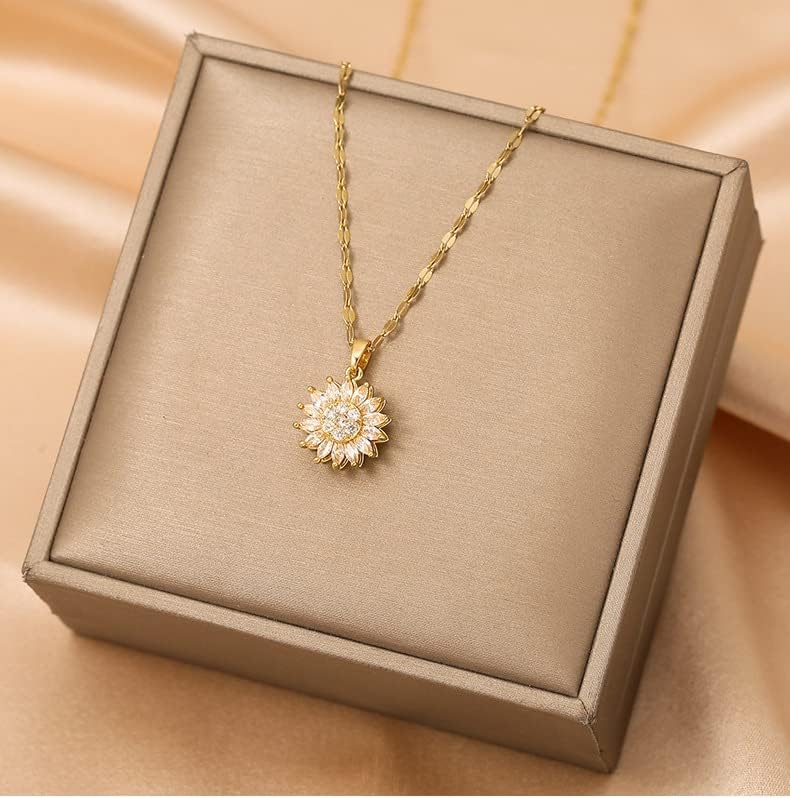 Miniatura 4 de Collar de circonita cúbica, 2 piezas, collar antiansiedad, collar de girasol, chapado en oro de 24 quilates, titanio de doble capa, collares