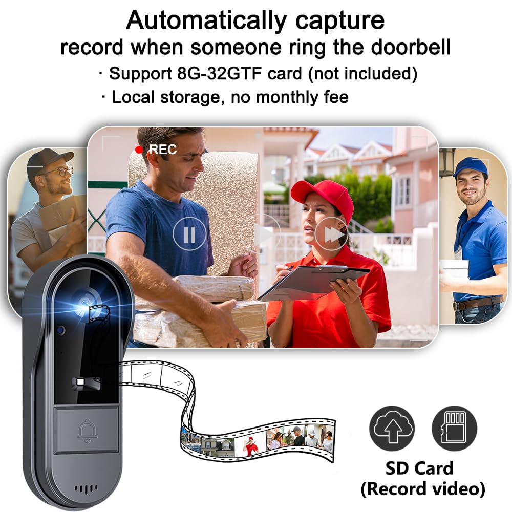 TKMARS Sonnette sans Fil avec Caméra Extérieur Étanche et Écran 4,3'' IPS - Visiophone 1080P Grand Angle 170°, Audio Bidirectionnel, Vision Nocturne - Kit Portier Vidéo sans WiFi, Prêt à l'emploi