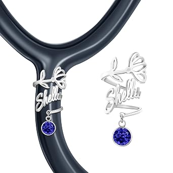 Personalized Stethoscope Name Tag Customized Stethoscope ID Tag with Birthday Flower&Birthstone Nursing ID Charm for Nurse, Doctor, Medical Assistant Style 4