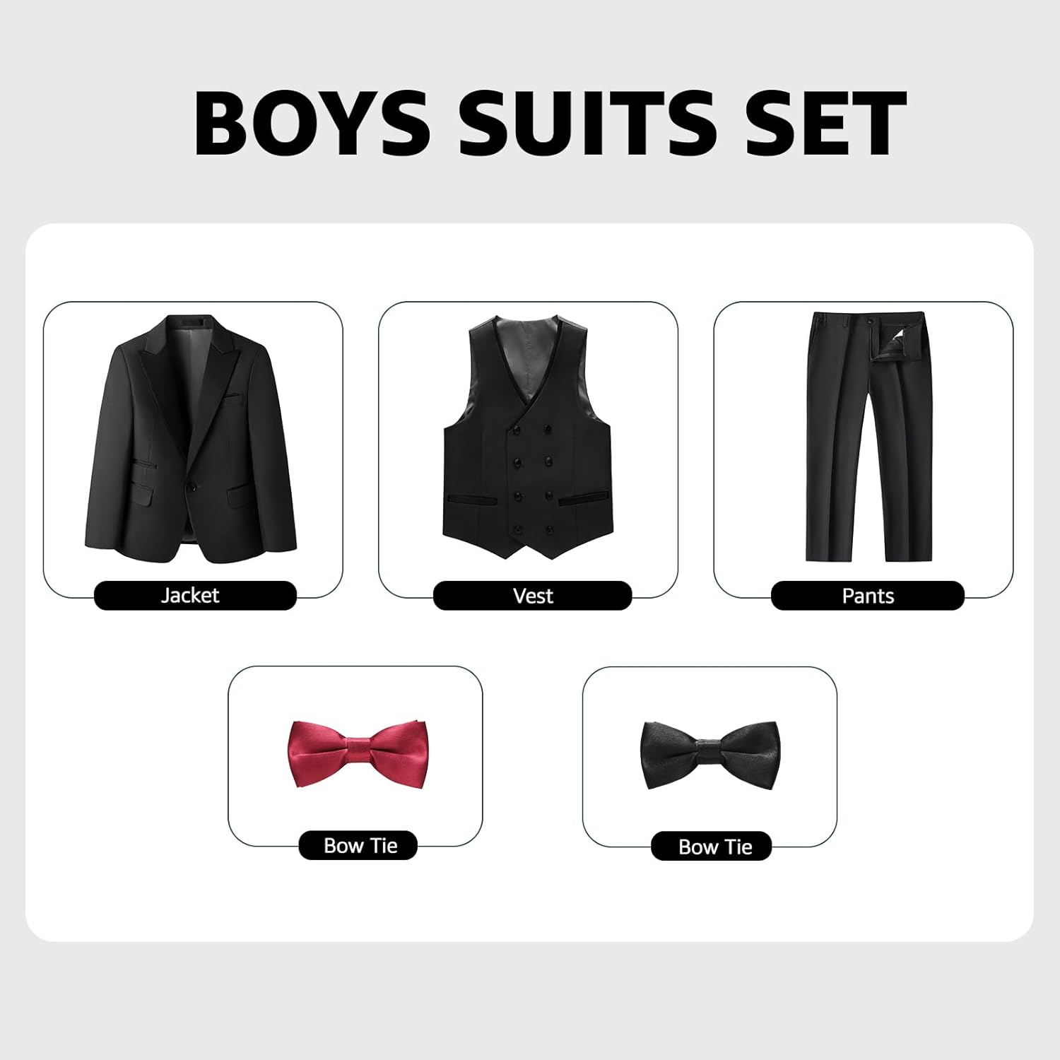 Boys Suit Set Slim Fit 4 Piece Formal Outfits Kids Suits Tuxedo Boys Vest Blazer Pants with Bow Tie for Wedding - Image 2