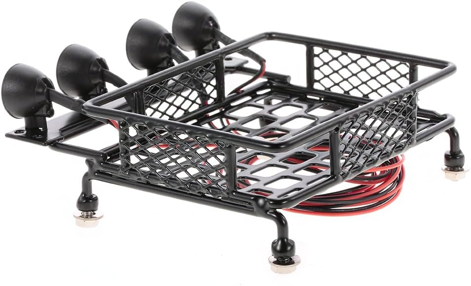 HUIOP RC Luggage with Light, Roof Rack Luggage Carrier with Light Bar for 1/10 RC Crawler Axial SCX10 D90 110 TRAX4 HSP RC Car Parts