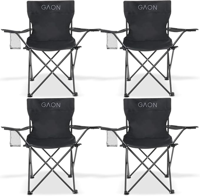 Set de 4 sillas plegables GAON color negro para playa camping y exteriores con fundas