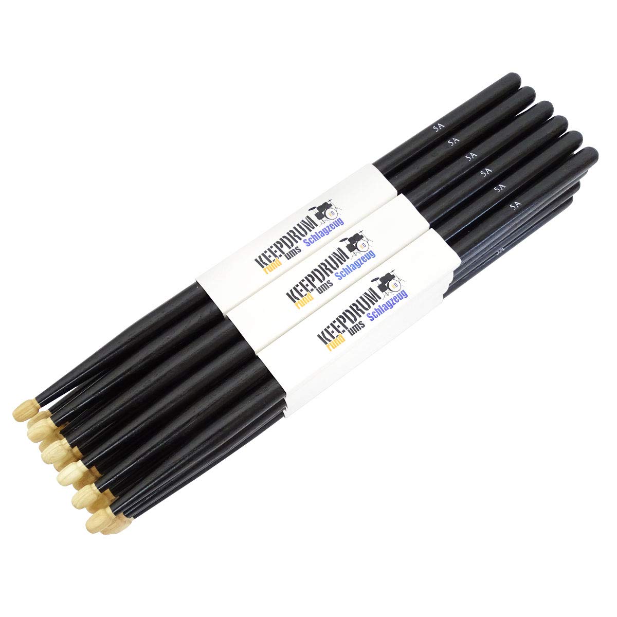 keepdrum 5AB Black Hickory Schlagzeug-Stöcke Drumsticks Schwarz 12 Paar