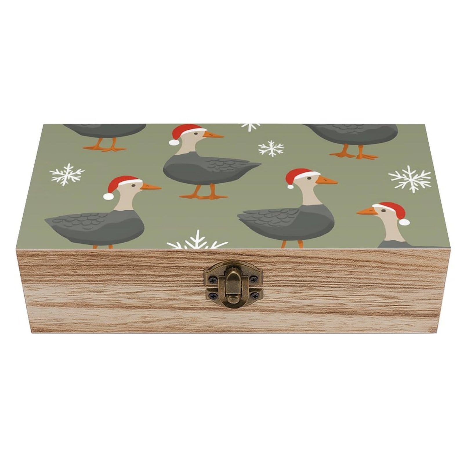 Oudrspo Rustic Xmas Duck Retro Wooden Storage Box Keepsake Jewelry Decorative Art Storages Box Gift Boxs