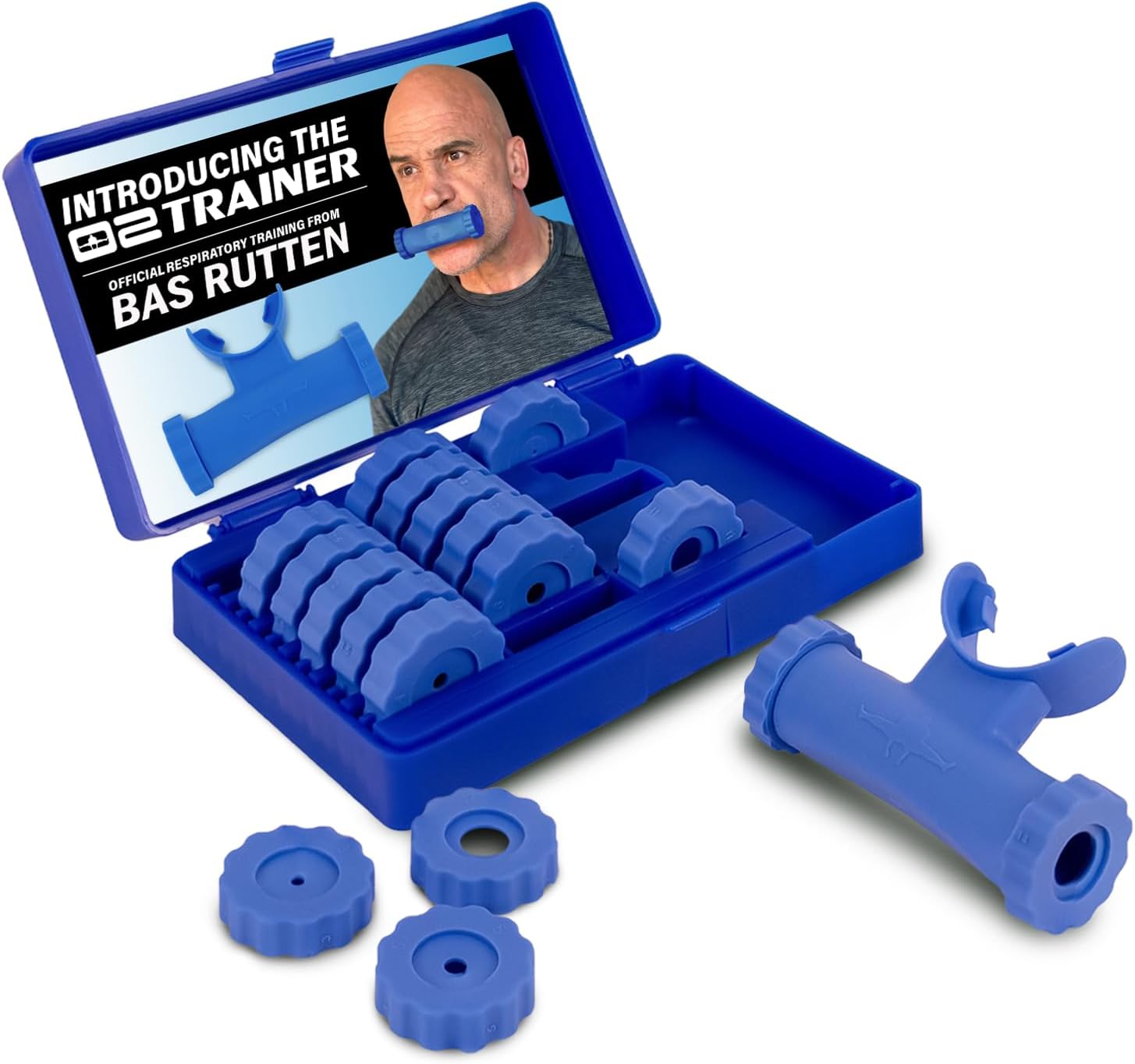 Bas Rutten O2 Trainer Official Breathing Training or Breathing Fitness Exercise Equipment - Portable Breathing Mouthpiece for Strength Training and High Altitude (Blue)