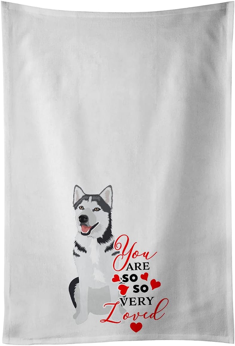 Caroline's Treasures WDK3943WTKT Siberian Husky Silver and White #1 so Loved White Kitchen Towel Set of 2 Dish Towels Decorative Bathroom Hand towel for Hand, Face, Hair, Yoga, Tea, Dishcloth, 19 X 25