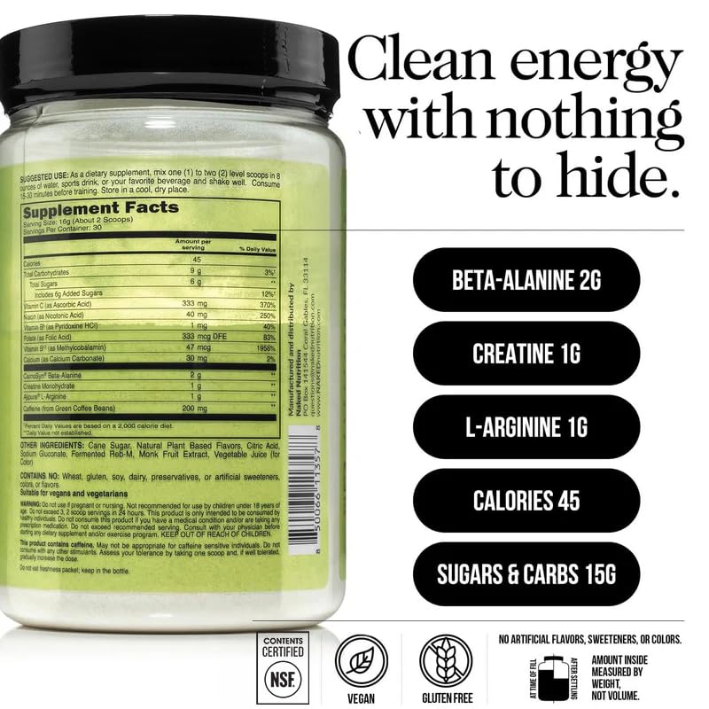 Image of NAKED Watermelon Energy - Clean Pre Workout Supplement for Men and Women, NSF Certified, Vegan Friendly, No Added Sweeteners, Colors Or Flavors - 30 Servings